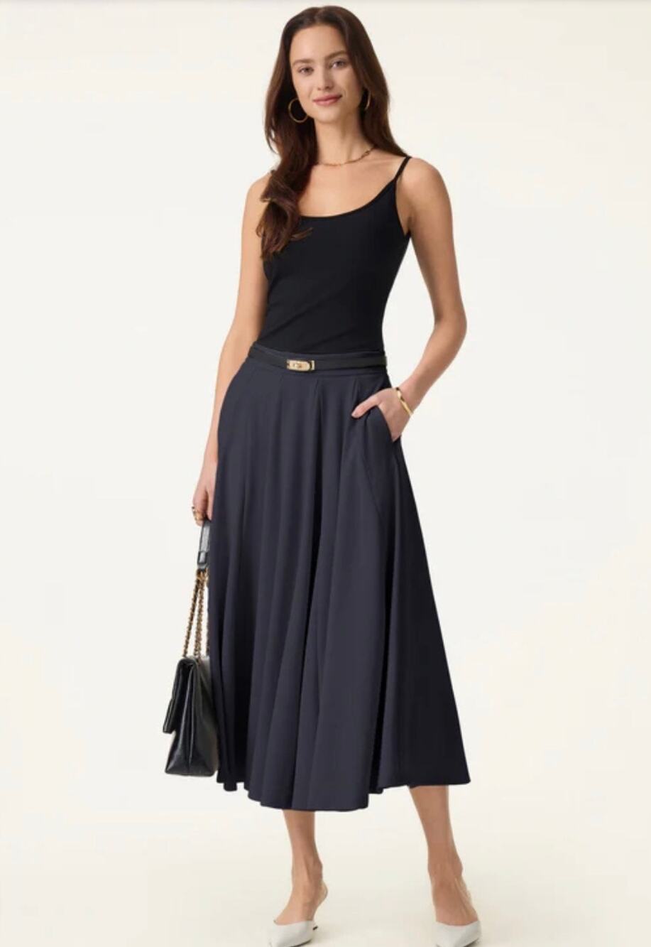Brand New OGL Move Lyocell Blend Volume Skirt Pockets Navy Midi XL
